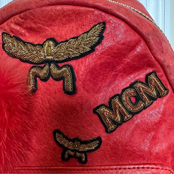 MCM Unisex Stark Leather Insignia Red Backpack - Picture 5 of 17